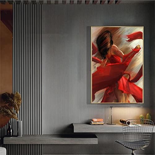 Густо рачно изработено црвено здолниште жена уметност платно масло за сликање дневна соба декорација на голема слика