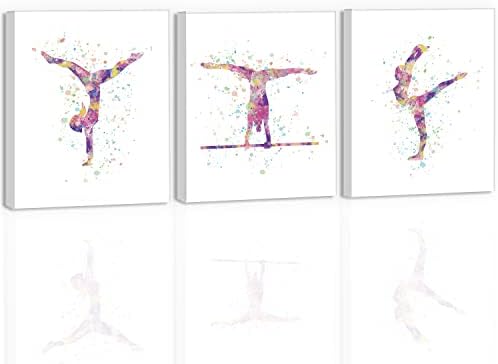 Chditb Необрачена апстрактна девојка гимнастика wallидна уметност печатење, спортски постер за силуета, сет од 3 （8 x10） Вежба