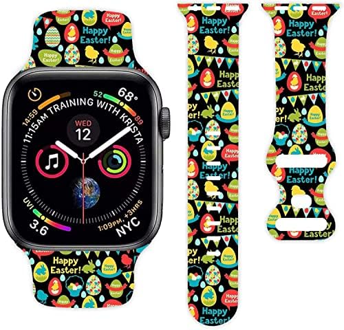 Велигденски Дизајн Бендови За Часовници Компатибилни со Apple Watch 38mm 40mm 41mm 42mm 44mm 45mm, Среќна велигденска буква шема Силиконски
