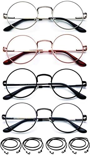 Beybee мода 4 пакувања околу очила за читање со ленти метална рамка тенок раб пролетен шарм рамка гроздобер очила за читање 400