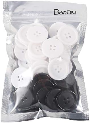 Баокиу 1 инчен бели копчиња 25 мм шиење копчиња за рамен пакет од 50 парчиња 4 дупки пластични смола копчиња за занаети за DIY