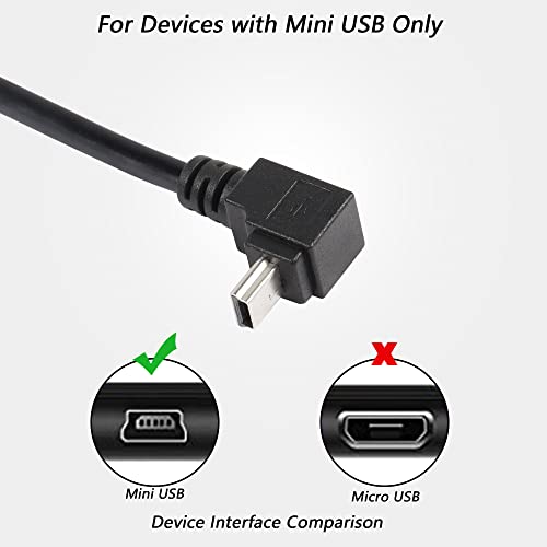 Cerrxian 90 степени мини USB краток кабел, 1ft up агол USB 2.0 Type A до up & down агол мини б 5 кабел за полнење за Ti-84 Plus, GoPro, MP3 плеер,