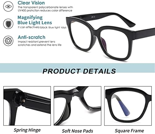 JM 3 пакуваат преголеми очила за читање на квадратни плоштади, читач на компјутерски блокирања на сина светлина за жени мажи, пролетна