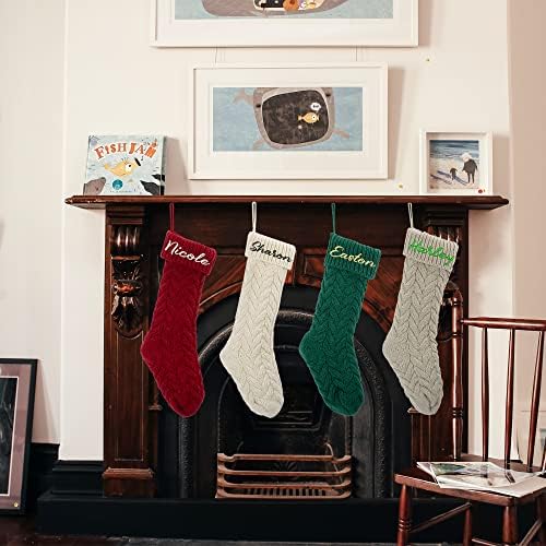 Најмногу персонализирани божиќни чорапи, 18инч, извезено име кабел плете рустикални Божиќни чорапи за украси за семејни празници