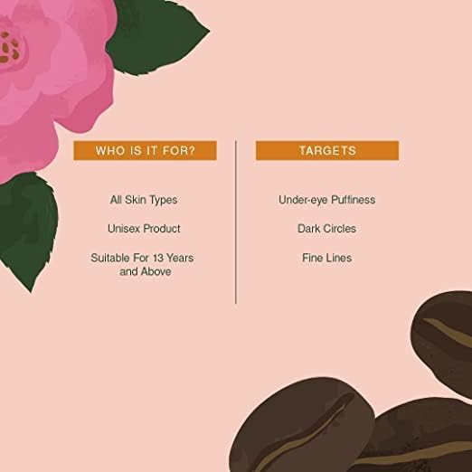 DKM сочна хемија Дамаск Роуз и кафе под крем за очи, 5 g, крем за очи богати со кофеин за темни кругови, фини линии и подуени под очите - Сертифициран