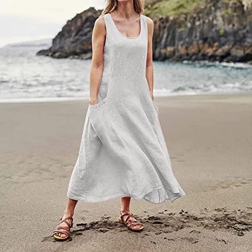 Фустани за забави на Нокмопо за жени 2023 Моден случајна цврста боја на памук без ракави без ракави