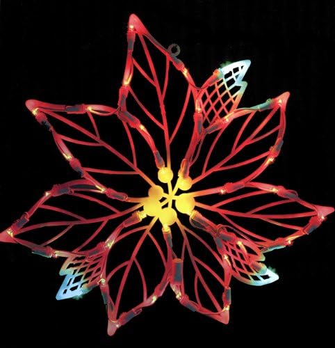 Викерман осветли предводена од поинсетија цвет Божиќна прозорец декорација на силуета, 15 “