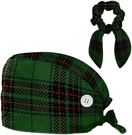 Медицински капачиња прилагодливо работно капаче со копчиња и лак за коса од ласкав карирано зелено црвено Божиќ