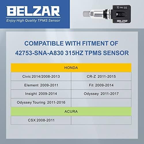 Сензор за мониторинг на притисок на гумите Belzar TPMS 42753-SNA-A830-M1 42753-TR3-A81 315MHz Препрограмирана замена