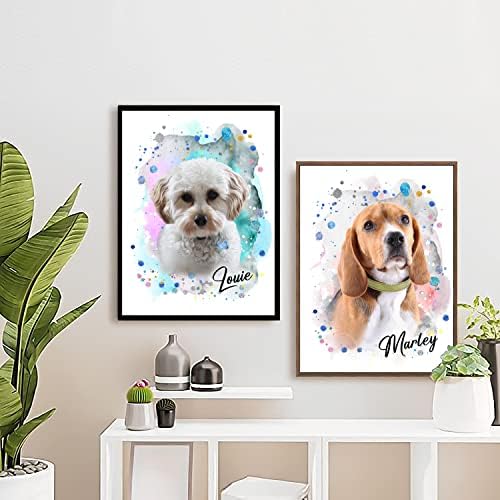 Прилагодено кучиња/мачки портрет акварел сликарство врамени платно отпечатоци со вашите фотографии wallидна уметност за домашна декорација, персонализиран