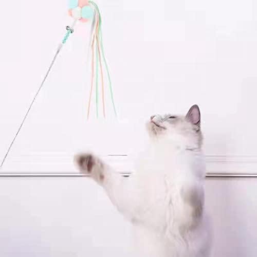 Интерактивни играчки за мачки на Kgrapet, самовила мачка смешно стапче со панделки топки и bellвона за вежбање мачки, играње