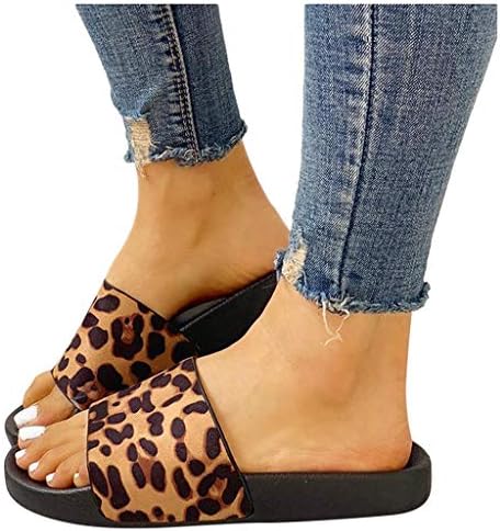 Сандали за жени случајно лето, женски леопард слајд рамни сандали Обични трендовски плажа летни ширина сандали