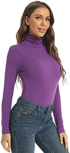 Женски обични врвови со долги ракави на врвови со тенок вграден лесен основен слој кошули