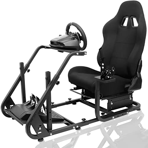Hottoby Racing Simulator Stand со реално седиште прилагодлив кокпит одговара за Logitech G25 G27 G29 G29 G920 Giming Chore, возење симулатор