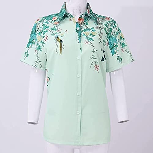 Кардиган бранч маици за дами краток ракав против вратот Спандкс цветни графички блузи манчиња тинејџерски девојче копче fx