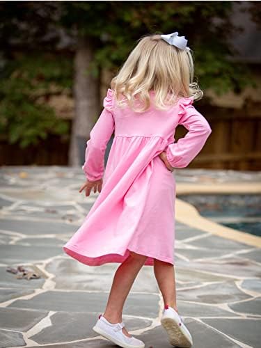 Мали девојчиња гроздобер фустан со долг ракав Детски обични фустани со руфли 3-7 години