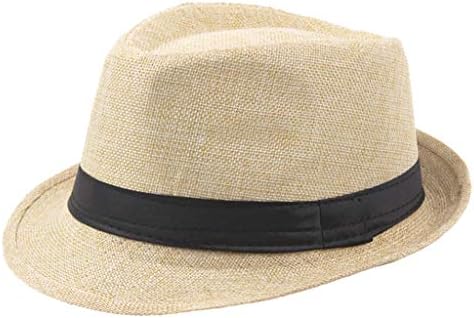 Лето Федора капи за жени мажи - Широки капачиња од сонцето удобни постелнина панама капи Елегантни гроздобер Панама Трилби капи.