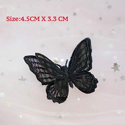 Xunhui црна 3D чипка пеперутка аплицира закрпи за облека DIY фустан за шиење вез за шиење апликации за декорација стерео двојно пеперутка лепенка