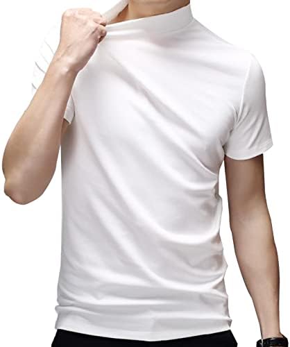 Ranrann Mens Mock Turtleneck цврст плетен пулвер маица џемпер џемпер кратки ракави тенок вклопат врвови под подмачкување