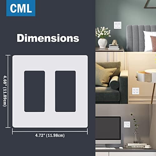 CML мат бела декоратор без завртки wallидна плоча, капаци од 2-банда за излез, 4 пакувања декоративни плочи за прекинувачи на светлина, отпорни