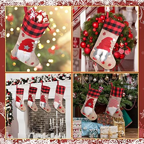 Божиќни чорапи 4 парчиња сет, уникатни 3Д гноми Божиќни чорапи Санта Клаус Камино виси чорапи за Божиќни украси Семеен празник украси