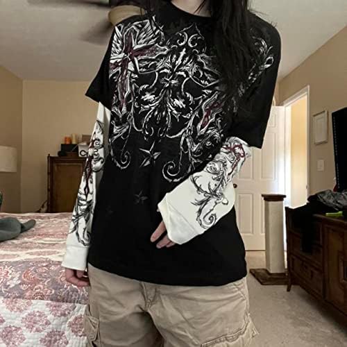 Y2K Fairy Grunge Pullover Sweatshirt Graphic Print Graphic Print Долги ракави маички гроздобер тркалезен панк-панк е е-девојче улична облека