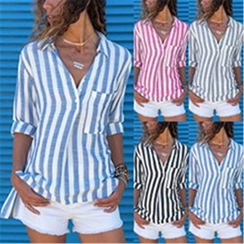 Andongnywell обични лапчиња со долги ракави кошула џебна кошула женска облека летни шарени печатени врвови