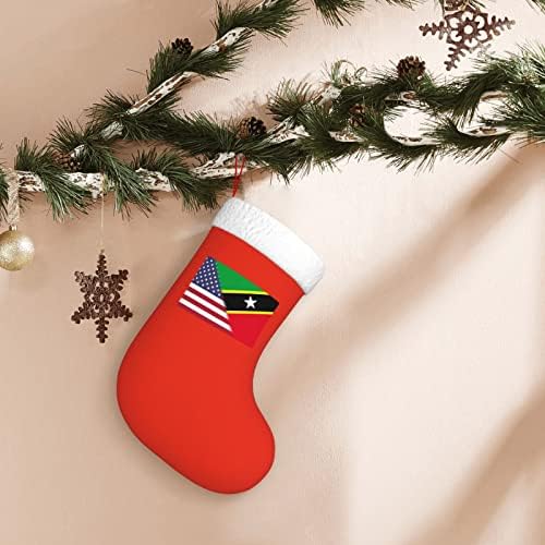 TZT Американско знаме и Свети Китс и Невис знаме Божиќни чорапи, подароци за одмор на Божиќни празници за украси за семејни празници 18-инчни