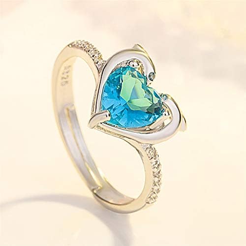 Свадба бенд за жени микро двоен делфин симулиран дијамантски прстен мода loveубов во форма на срцев делфин ангажман прстенен прстен