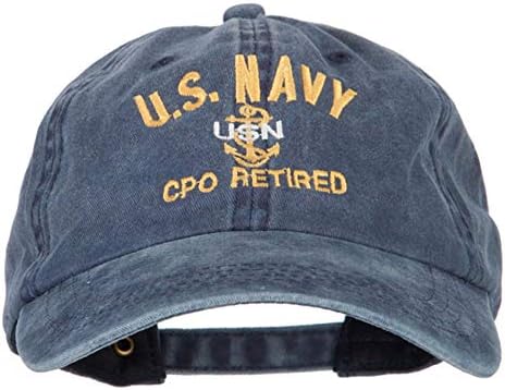 E4Hats.com САД морнарица ЦПО пензионирана воена воена измиена памучна капаче од памук од памук