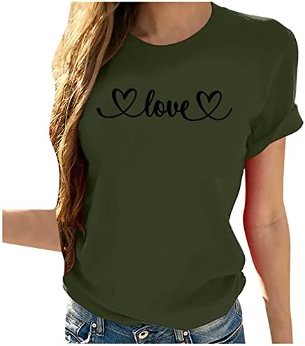 Дами летна есен маица облека кратка ракав памук срце loveубов графичка врвна кошула за тинејџерски девојки rh rh rh rh