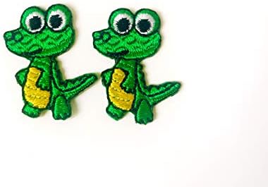 Јуанканџу постави 2 компјутери. Мини мал зелен крокодил симпатичен цртан филм шие на железо на везена лепенка за апликации