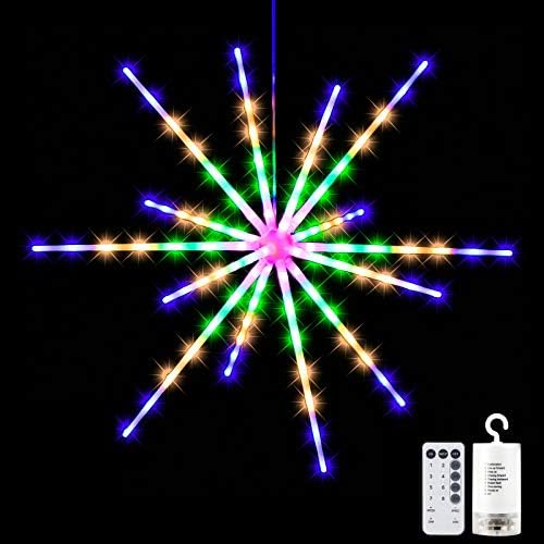 Tiandirenhe виси светло на starburst, 112 LED Fire Fairy Fairy Starburst String Lights LED метеорска светлина со далечински управувани, 8 режими