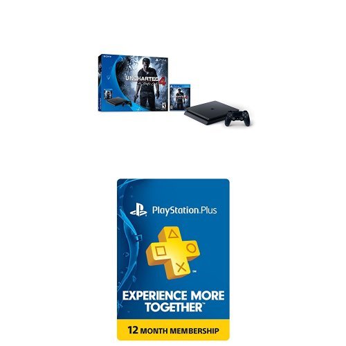 PlayStation 4 Тенок 500GB Неизследвани 4 Пакет + 12 Месец PlayStation Плус Членство