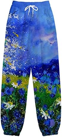 Џемпери за жени жени обични отпечатоци на дното џебови со џебови со високи половини спортски спортски сали Атлетски вклопувачки панталони