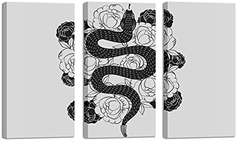 Wallидна уметност за дневна соба, рачно нацртана змија со цвеќиња врамени декоративно масло за сликање постави декоративни модерни уметнички дела подготвени да вис?