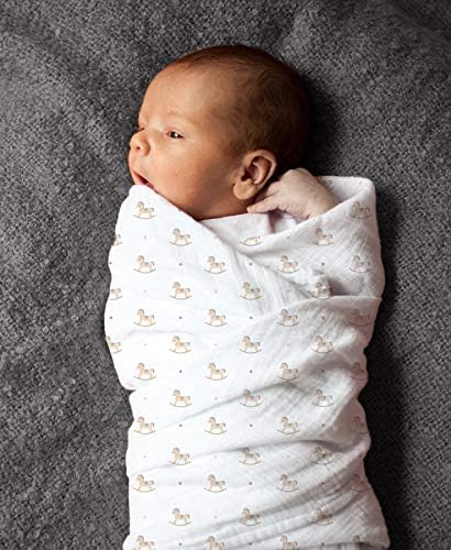 Белата лулка од новороденчето бебе муслин, завиткано ќебе 3 парчиња за момче и девојче, чист органски памук двоен слој муслински крпа - супер мека,