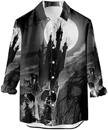 Врвови за мажите за Ноќта на вештерките графички кошули со долги ракави плус големина на мода, врвови на блуза за кардиган, блузи,
