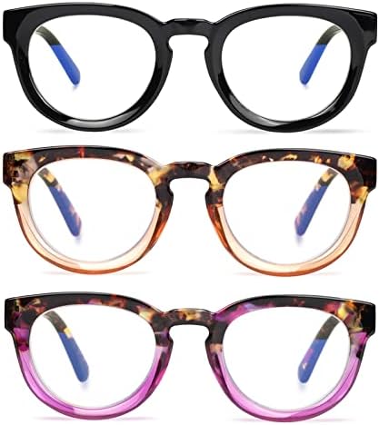 Chofilord сина светлина блокирање на очила за читање компјутерски тркалезни очила жени со голема моќност за зголемување ретро дами читатели