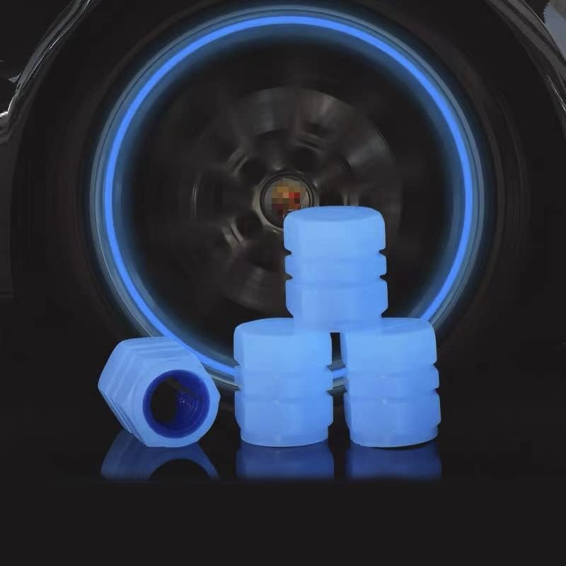 Coruipei Tire Valve Caps Capps, 4 пакувања/компјутери во гума на капачињата на гумите, кои светкаат во темни, универзални капачиња за притисок