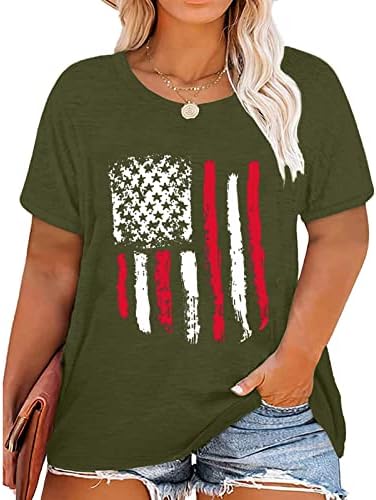 Женско Американско Знаме Печатење Маица Лабаво Вклопување Блузи Со Кружен Врат 4 јули Маици Со Кратки Ракави