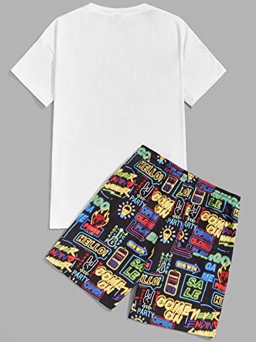 Oshho Облека со две парчиња за мажи мажи, графички лепенка за џеб и шорцеви поставени
