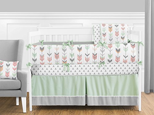 Слатки Designојо дизајни опремени креветчиња за креветчиња за сива, корална и нане шумска стрела за бебиња/дете за постелнина