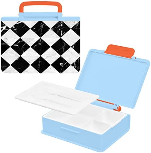 KCLDECI BENTO BOX возрасни кутија за ручек Еко-пријателски геометриски црн бел мермер 1000 ml бенто ручек кутија за складирање на храна