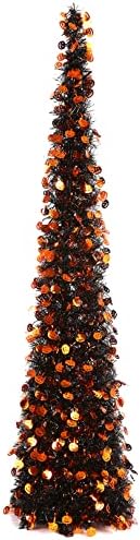 Homdox 5ft црна новогодишна елка, новогодишна елка со тиква и врвна starвезда, лесна и лесна за склопување, склопување на новогодишна елка совршена