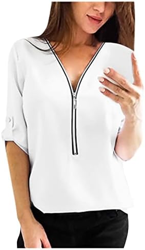 Womenените 2023 Облека Долга ракав против вратот шифон потенка до блуза маичка есен летен бранч за девојчиња S2 S2