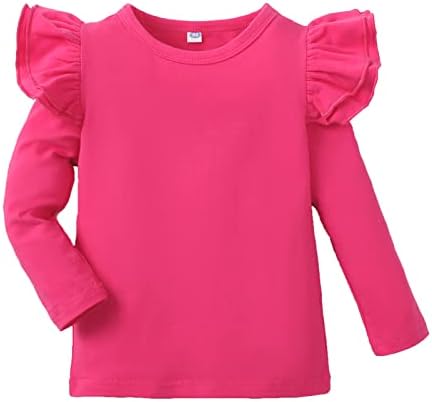 Zfzdren toddler бебе девојки маица цврста боја блуза руфла врвна памучна основна маичка обична кошула