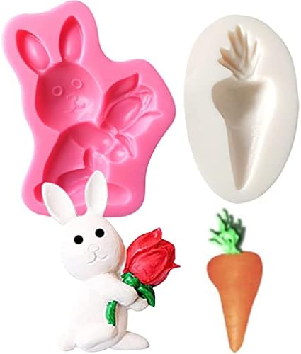 3Д Велигденски зајаче силиконски калап и 10 честитки, креативни кутии за подароци за зајаци за романтичен роденден, чоколаден фондан за ледена