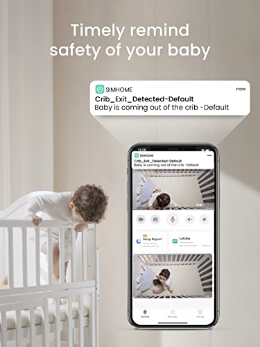 Simshine Baby Monitor, HD Baby Monitor со откривање на плачење, аналитика на спиење и слика и репродукција на АИ, двонасочно аудио,