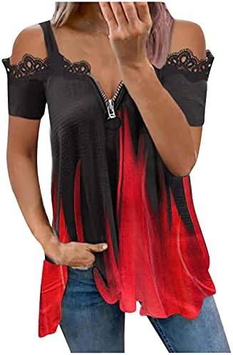 Случај од врвовите на рамото за жени лето патент против вратот блуза лабава вклопена маичка со кратки ракави за врзана боја Туники